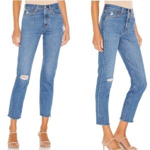 Levi’s Wedgie Icon Jeans Size 29 Raw Hem Cotton Distressed Blue Denim Ankle Crop